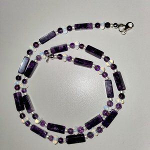 Handcrafted, 20" Genuine Amethyst, Moonstone, and .925 Sterling Silver Necklace